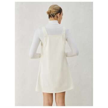 Milumia Women V Neck Corduroy Pinafore Overall Mini Dress Jumper Dress Beige Large