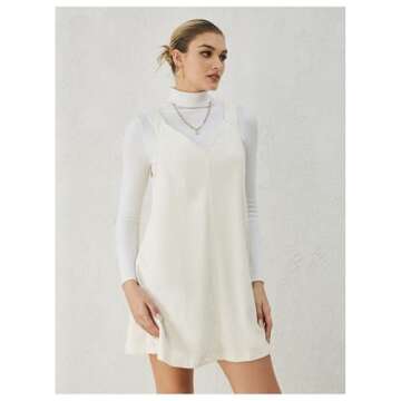 Milumia Women V Neck Corduroy Pinafore Overall Mini Dress Jumper Dress Beige Large