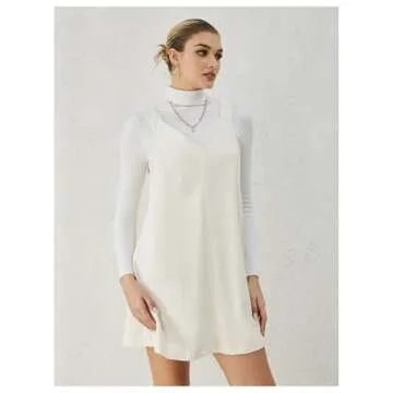 Milumia Women V Neck Corduroy Pinafore Overall Mini Dress Jumper Dress Beige Large