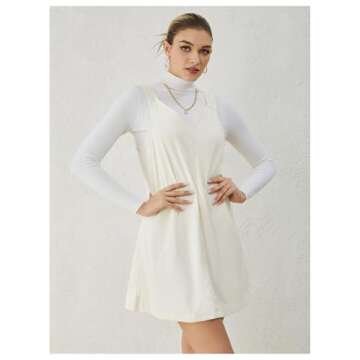 Milumia Women V Neck Corduroy Pinafore Overall Mini Dress Jumper Dress Beige Large