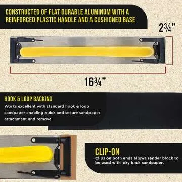 Dura-Gold Pro Series Longboard Hand Sanding File Sander Block - Hook & Loop Backing and PSA Backing Conversion Adapter Pad, Clip-On Sandpaper, Continuous Rolls, PSA Sheets, Sand Auto Paint Woodworking