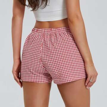 Women Y2k Plaid Shorts Elastic Waisted Gingham Pajama Shorts Plaid Boxers Shorts Lounge Sleep Shorts...