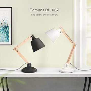 tomons DL1002US-W Tomons Natural Wood Desk Lamp, Vintage Table Lamp for Bedside, Workroom, Cabinet, Studio, Cafe, Living Room - White