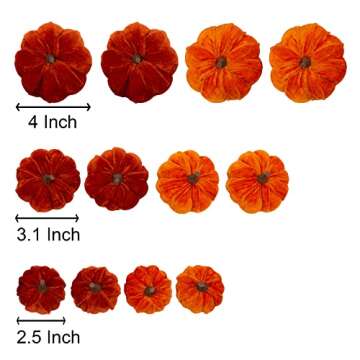 12 Pcs Artificial Pumpkins Velvet Pumpkins with Assorted Sizes Fall Harvest Halloween Decorations Holiday Table Decor Farmhouse Decorations for Home