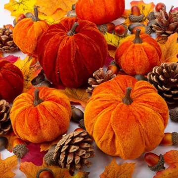 12 Pcs Artificial Pumpkins Velvet Pumpkins with Assorted Sizes Fall Harvest Halloween Decorations Holiday Table Decor Farmhouse Decorations for Home