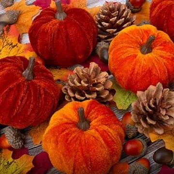 12 Pcs Velvet Artificial Pumpkins for Fall Home Decor