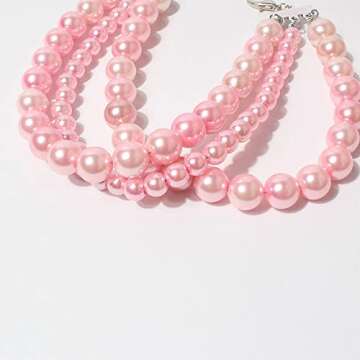 RayMinsino Fancy 3 Rows Pearl Pink Diamond Pet Cat Dog Necklace Collar Jewelry Pet Cat Dog Girl Costume Accessories(7.8-12.6in)