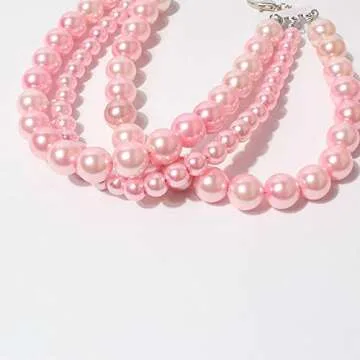 RayMinsino Fancy 3 Rows Pearl Pink Diamond Pet Cat Dog Necklace Collar Jewelry Pet Cat Dog Girl Costume Accessories(7.8-12.6in)
