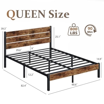 Lifezone Queen Bed Frame with Headboard and Footboard, All-Metal, Easily Assemble, Under-Bed Storage...
