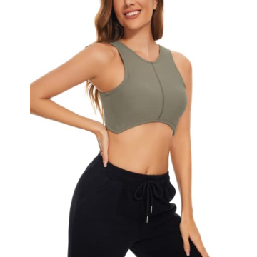 Meladyan Women Stylish Crop Tank with Shelf Bra Green