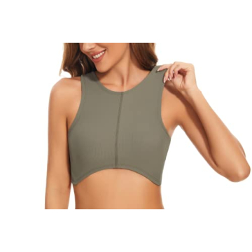 Meladyan Women Stylish Crop Tank with Shelf Bra Green