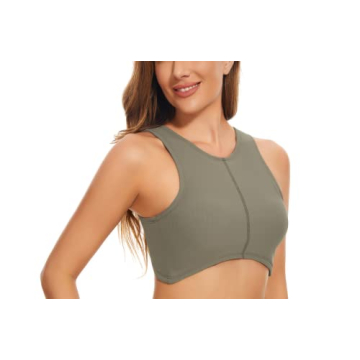 Meladyan Women Stylish Crop Tank with Shelf Bra Green