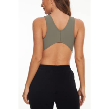 Meladyan Women Stylish Crop Tank with Shelf Bra Green