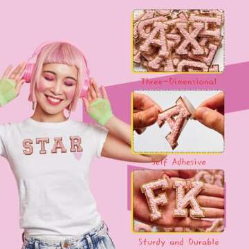 52 Pieces Self Adhesive Chenille Letter Patches Glitter Varsity Letter Patches A-Z Iron On Repair Pa...