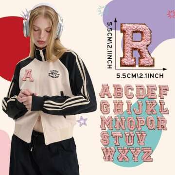 52 Pieces Self Adhesive Chenille Letter Patches Glitter Varsity Letter Patches A-Z Iron On Repair Patches Applique Patches for DIY Shirts Jackets Backpacks Hat (Pink)