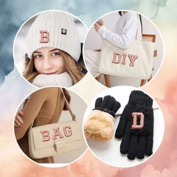 52 Pieces Self Adhesive Chenille Letter Patches Glitter Varsity Letter Patches A-Z Iron On Repair Patches Applique Patches for DIY Shirts Jackets Backpacks Hat (Pink)