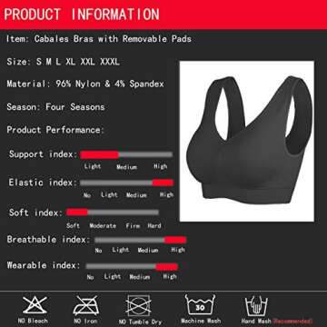 Cabales Women's Seamless Wireless Comfort Sports Bra
