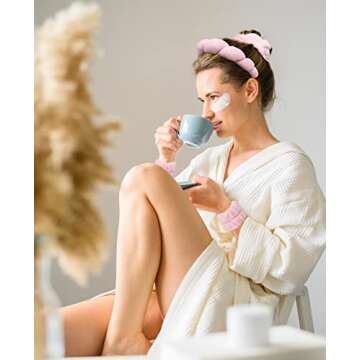 AWAYTR Sponge Spa Headband for Women Washing Face Makeup Bubble Headband Puffy Skincare Headband for Girls Versed Headband Bonus Hair Scrunchie and 2 Wrist Wash Bands (Pink)