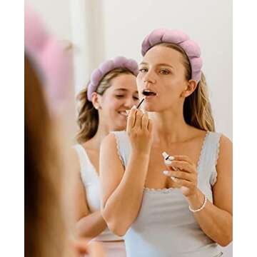 AWAYTR Sponge Spa Headband for Women Washing Face Makeup Bubble Headband Puffy Skincare Headband for Girls Versed Headband Bonus Hair Scrunchie and 2 Wrist Wash Bands (Pink)
