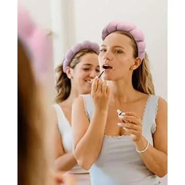 AWAYTR Sponge Spa Headband for Women Washing Face Makeup Bubble Headband Puffy Skincare Headband for Girls Versed Headband Bonus Hair Scrunchie and 2 Wrist Wash Bands (Pink)