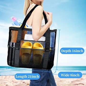 Yunaeduo Beach Bag - Extra Large Mesh Tote with Pockets