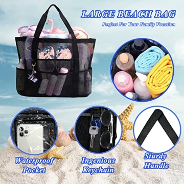 Yunaeduo Beach Bag - Extra Large Mesh Tote with Pockets