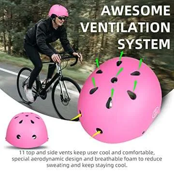 67i Bike Helmet Skateboard Helmet Adult Bike Helmet Skate Helmet Bicycle Helmet Men Women Scooter Helmet for Multi-Sports Bicycle Scooter Inline Roller Skate Rollerblading Cycling (Pink)