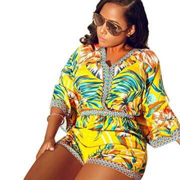 Womens Sexy Two Piece Outfits - African Printed Crop Top and Shorts Set Club S Bright Yellow