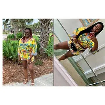 Womens Sexy Two Piece Outfits - African Printed Crop Top and Shorts Set Club S Bright Yellow