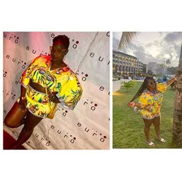 Womens Sexy Two Piece Outfits - African Printed Crop Top and Shorts Set Club S Bright Yellow