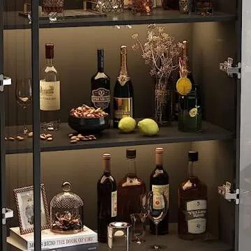 Homsee Bookcase Bookshelf with 4-Tier Shelves, 2 Glass Doors and LED Lights, Wooden Display Storage Cabinet for Home Office, Living Room, Black (31.5”W x 15.7”D x 63”H)