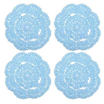 uxcell Crochet Doilies, 4Pcs 4" - Cotton Woven Fabric Coasters, Lace Round Handmade Coasters with Fl...