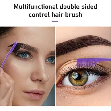 12 Piece Nylon Brushes Set for Grooming - Salon Teasing Brush, Double-Sided Edge Brush, Smooth Comb, Rat Tail Combs with Duckbill Clips for Women and Girls (Purple, Black)