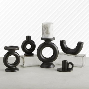 47th & Main Modern Taper Candleholder in Black Ceramic