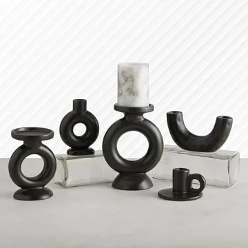 47th & Main Modern Taper Candleholder in Black Ceramic