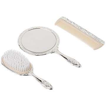 3 pc Silver Chrome Girls Vanity Set Comb Brush Mirror.