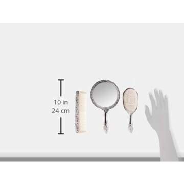 3 pc Silver Chrome Girls Vanity Set Comb Brush Mirror.