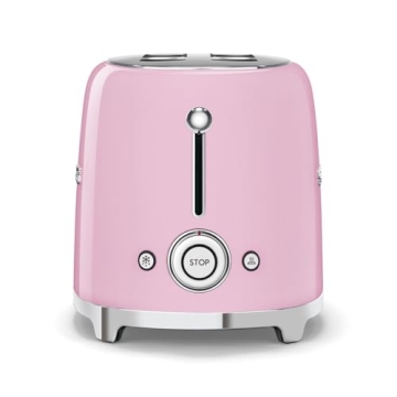 SMEG 2 Slice Toaster with 6 Presets and Defrost Function and Removable Crumb Tray TSF01PKMUS, Pink