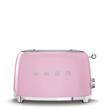 SMEG 2 Slice Toaster with 6 Presets and Defrost Function and Removable Crumb Tray TSF01PKMUS, Pink