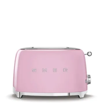 SMEG 2 Slice Toaster with 6 Presets and Defrost Function and Removable Crumb Tray TSF01PKMUS, Pink
