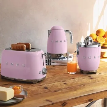 SMEG 2 Slice Toaster with 6 Presets and Defrost Function and Removable Crumb Tray TSF01PKMUS, Pink