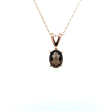 LE VIAN Checkerboard Cut Brown Smoky Quartz V Bail Drop Pendant Necklace in 14k Rose Gold Plated 925...