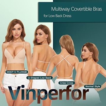Multiway Low Back Bras Deep V Plunge for Women