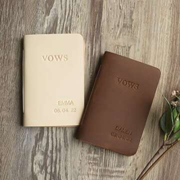 His Vows or Her Vows Stamped with Name and Date, Personalized Leather Wedding Vow Book, Set of 2 Per...