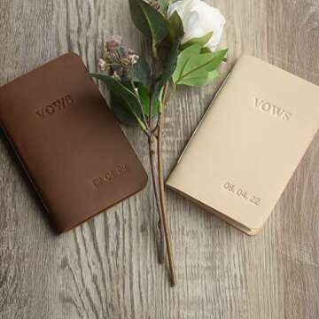 His Vows or Her Vows Stamped with Name and Date, Personalized Leather Wedding Vow Book, Set of 2 Personalized Vow Books - Brown & Tan - 3002