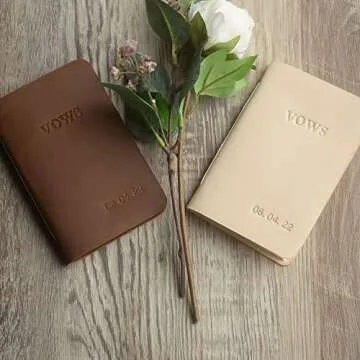 His Vows or Her Vows Stamped with Name and Date, Personalized Leather Wedding Vow Book, Set of 2 Personalized Vow Books - Brown & Tan - 3002
