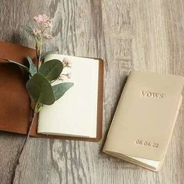 His Vows or Her Vows Stamped with Name and Date, Personalized Leather Wedding Vow Book, Set of 2 Personalized Vow Books - Brown & Tan - 3002