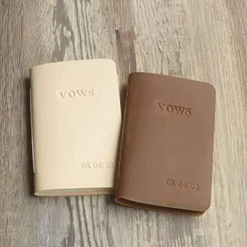 His Vows or Her Vows Stamped with Name and Date, Personalized Leather Wedding Vow Book, Set of 2 Personalized Vow Books - Brown & Tan - 3002