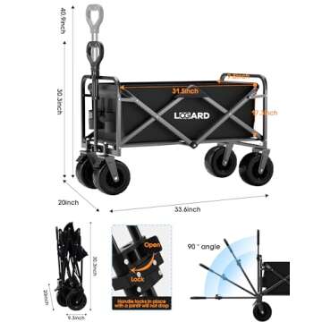 LOGARD Beach Cart All Terrain Wide Wheel, Heavy Duty Collapsible Wagon Cart Large Capacity, Portable Folding Cart for Garden,Beach,Camping