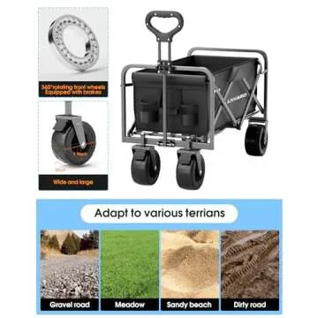 LOGARD Beach Cart All Terrain Wide Wheel, Heavy Duty Collapsible Wagon Cart Large Capacity, Portable Folding Cart for Garden,Beach,Camping